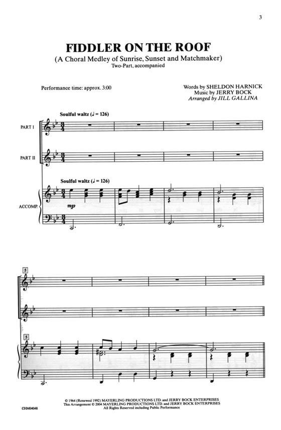 Fiddler On The Roof(A Choral Medley) Two-Part Fiddler On The Roof(A Choral Medley) Two-Part