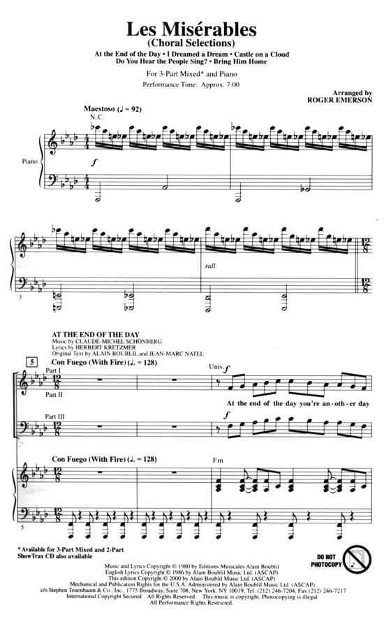 Les Misérables(Choral Selections) 3-Part Mixed