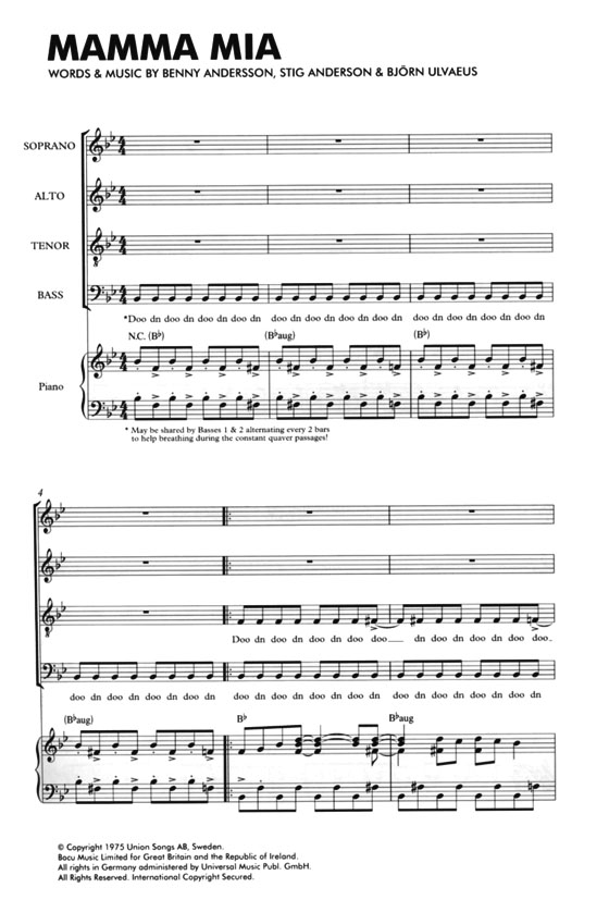 Mamma Mia SATB／Piano