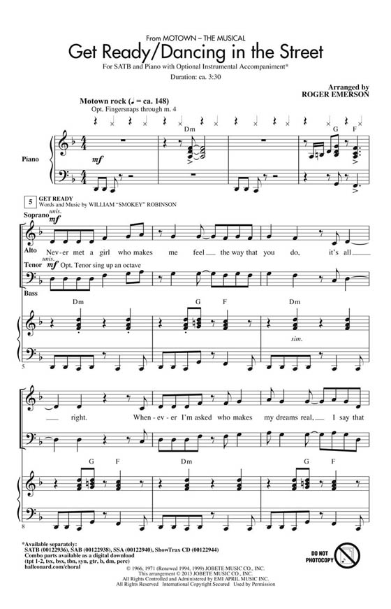 Get Ready/Dancing in the Street SATB Get Ready/Dancing in the Street SATB