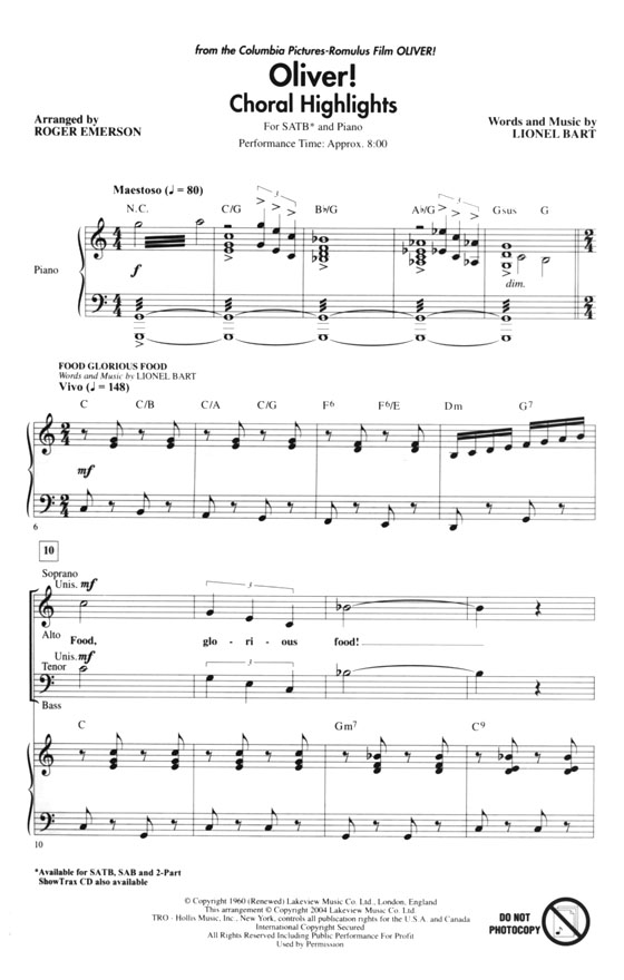Oliver ! (Choral Highlights) SATB Oliver ! (Choral Highlights) SATB