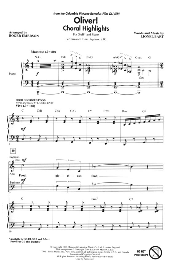 Oliver!(Choral Highlights) SAB Oliver!(Choral Highlights) SAB