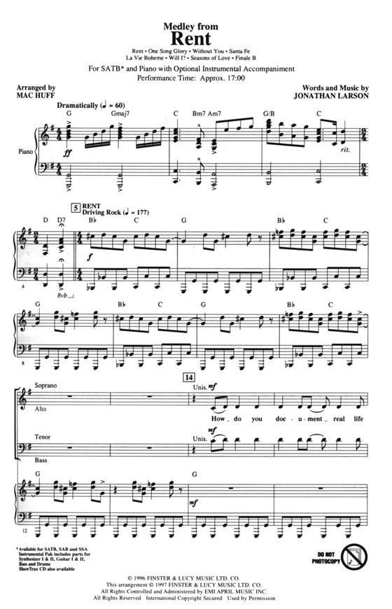 Medley from Rent SATB Medley from Rent SATB