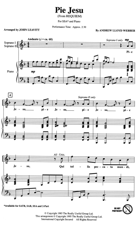 Pie Jesu (From Requiem) SSA Pie Jesu (From Requiem) SSA