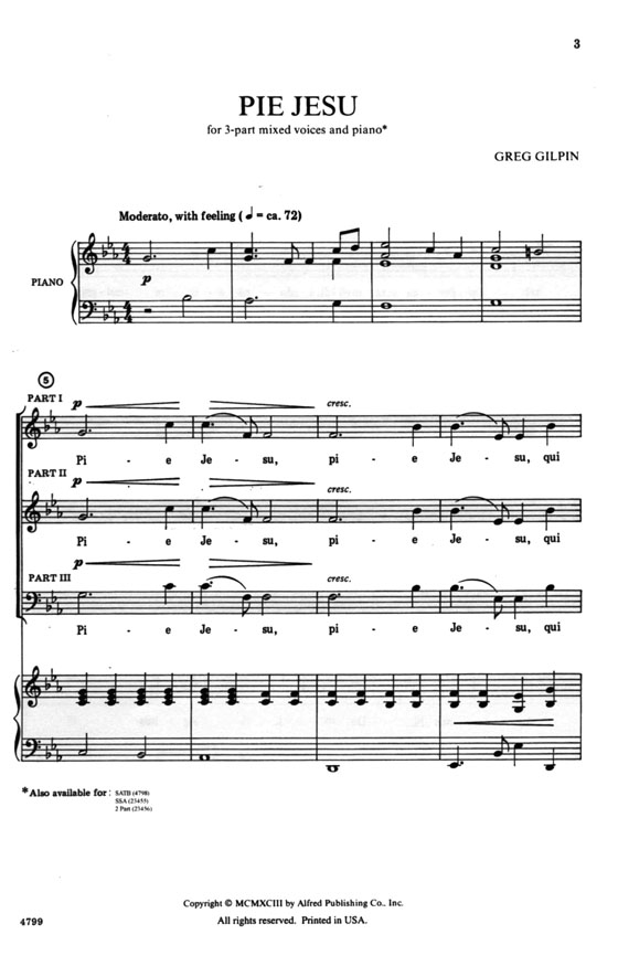 【Pie Jesu】Level 3 , 3-Part Mixed with Piano