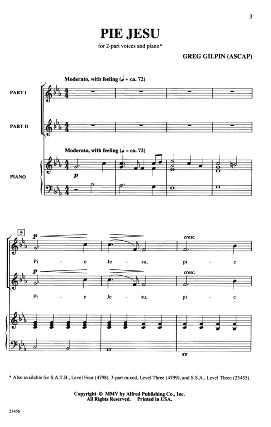 【Pie Jesu】2-Part with Piano , Level 2