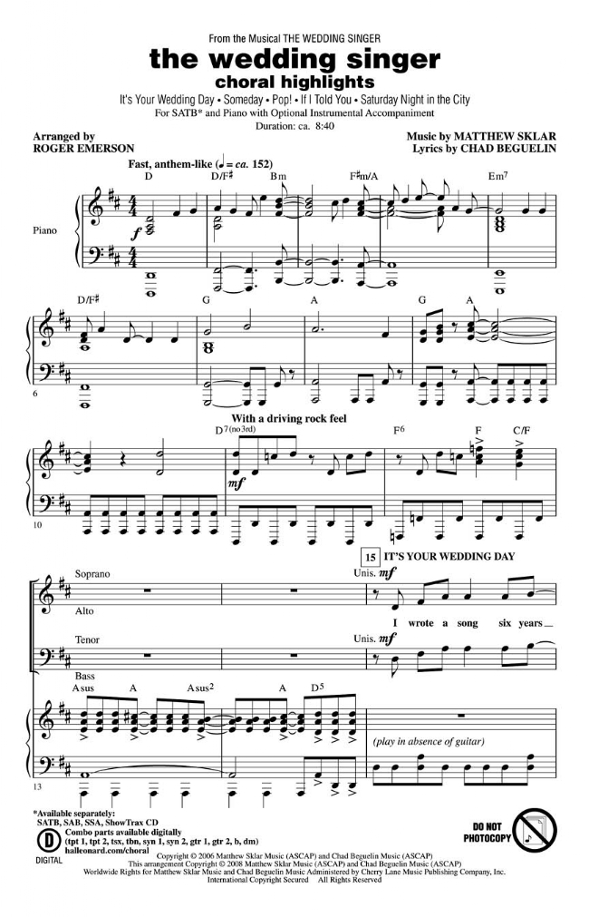 The Wedding Singer SATB The Wedding Singer SATB