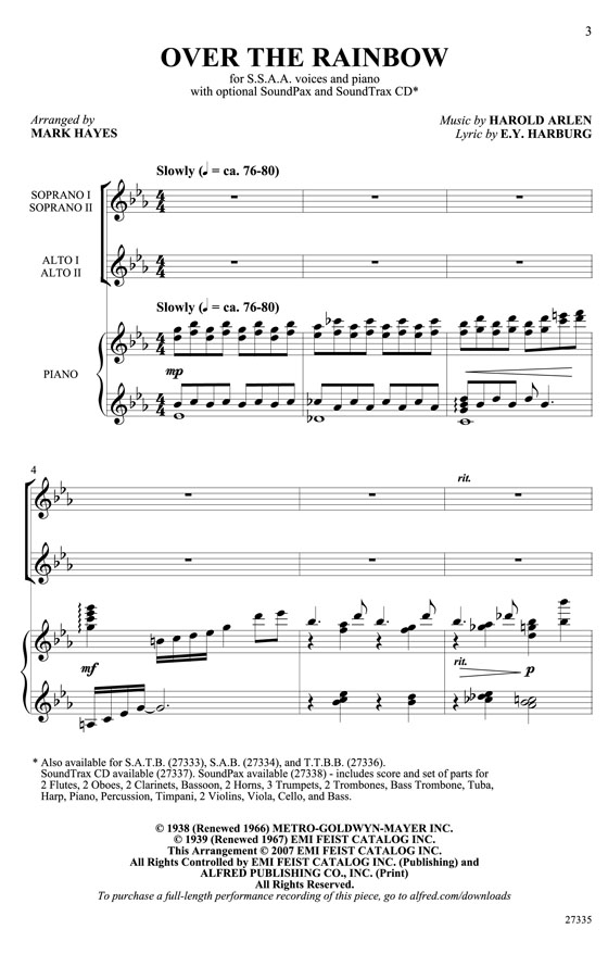 【Over the Rainbow】SSAA with Piano 【Over the Rainbow】SSAA with Piano