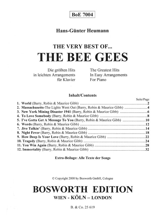 【The Very Best Of ...The Bee Gees】Pop Classics for Piano