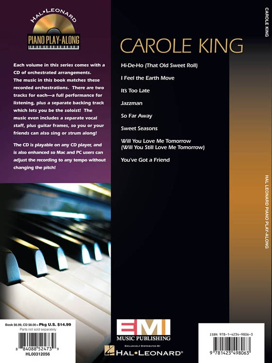 Carole King【CD+樂譜】Hal Leonard Piano Play-Along , Volume 106