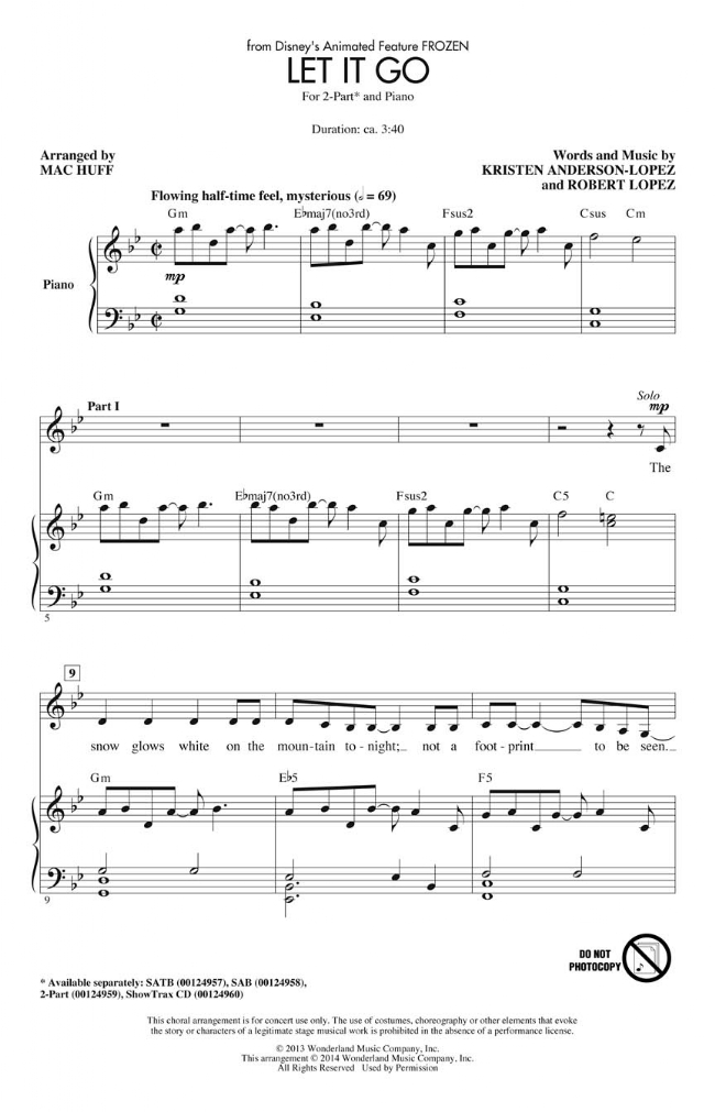 Let It Go (from Disney's Animated Feature Frozen) 2-Part Let It Go (from Disney's Animated Feature Frozen) 2-Part