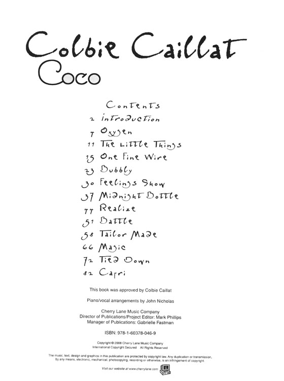 Colbie Caillat【Coco】Piano‧Vocal‧Guitar