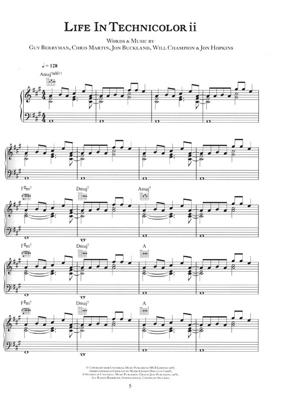 Coldplay【Prospekt's March】Piano／Vocal／Guitar