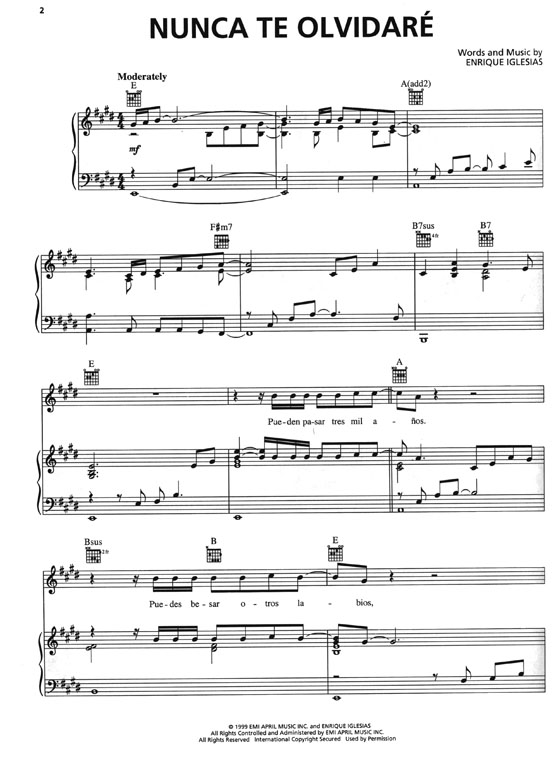 Enrique Iglesias【Cosas Del Amor】Piano／Vocal／Guitar