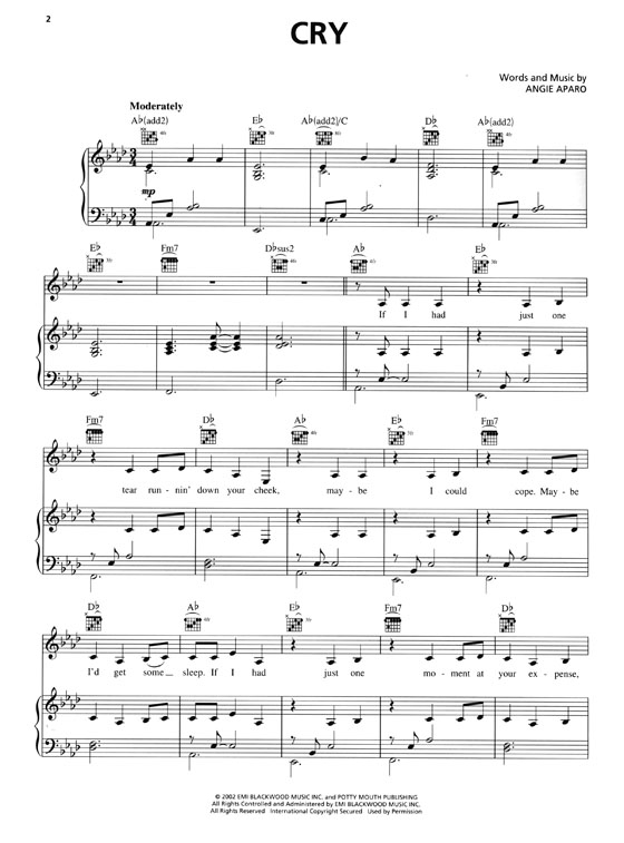 Faith Hill【Cry】Piano‧Vocal‧Guitar