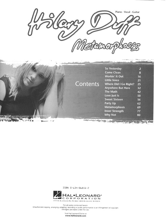 Hilary Duff【Metamorphosis】Piano‧Vocal‧Guitar