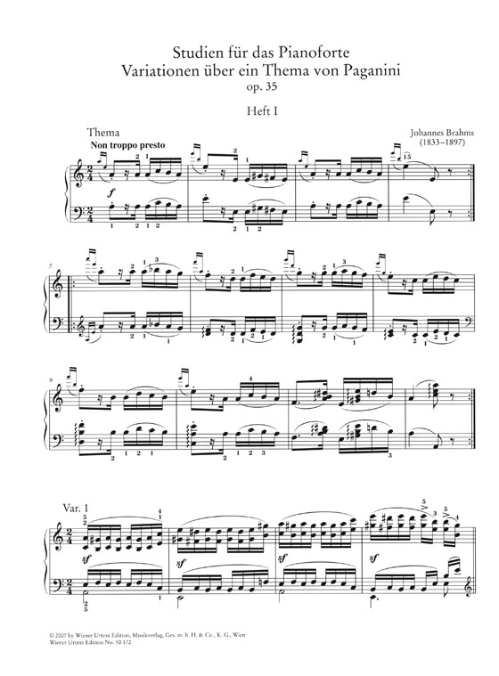 Brahms ブラームス パガニーニの主題による変奏曲 作品35 ウィーン原典版