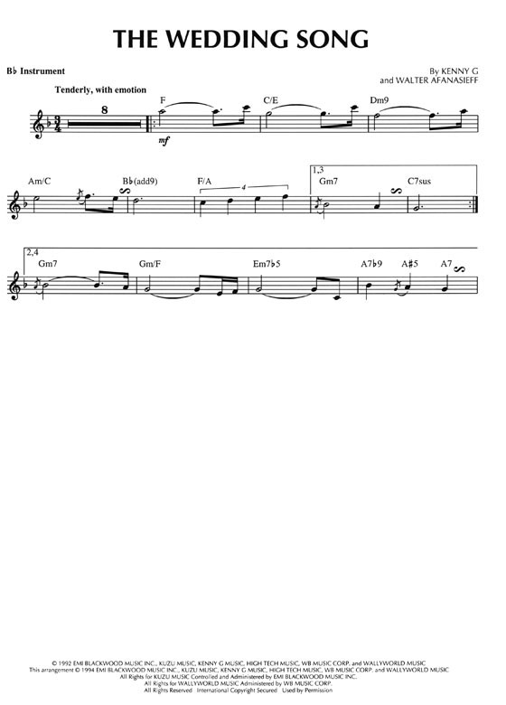 Kenny G【The Wedding Song】B♭／E ♭Instrumental Solo