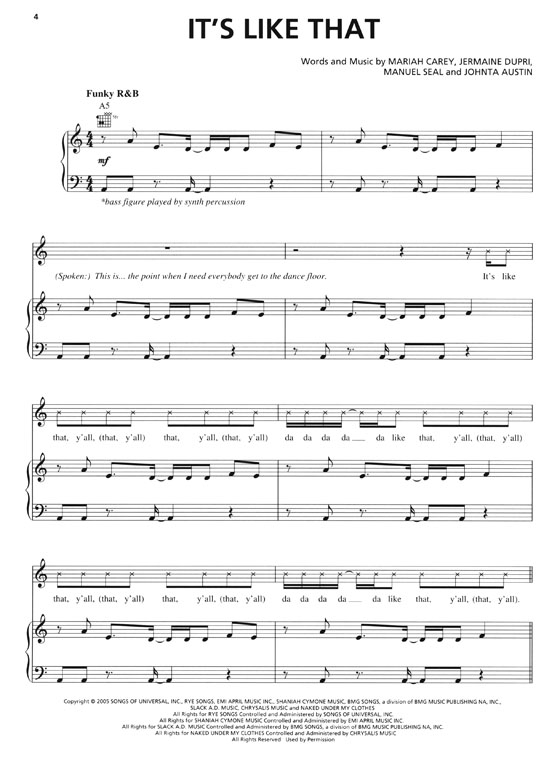 Mariah Carey【The Emancipation of Mimi】Piano／Vocal／Guitar