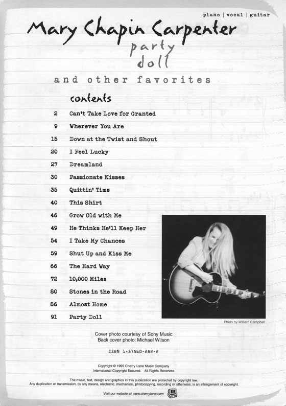 Mary Chapin Carpenter【Party Doll】Piano／Vocal／Guitar