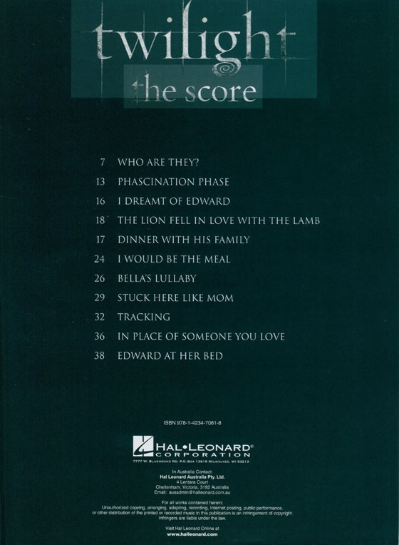 Twilight-The Score , Easy Piano Solo