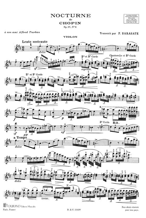 Chopin【Noctureneen - ré majeur, opus 27 no 2】Transcription pour Violon & Piano