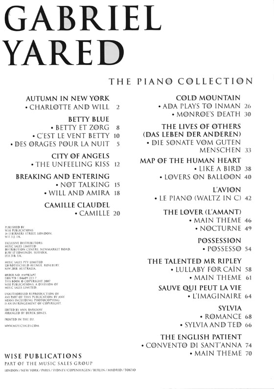 Gabriel Yared : The Piano Collection