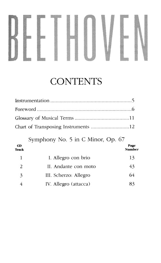 Beethoven Symphony No. 5 in C Minor, Op. 67 Study Score & CD