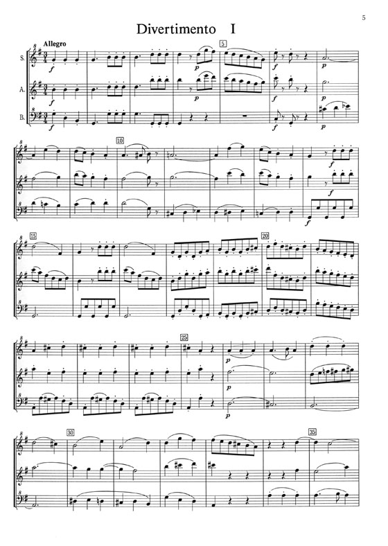 W. A. Mozart 5 Divertimenti モーツァルト 5つのディヴェルティメント for Soprano, Alto, and Bass Recorders