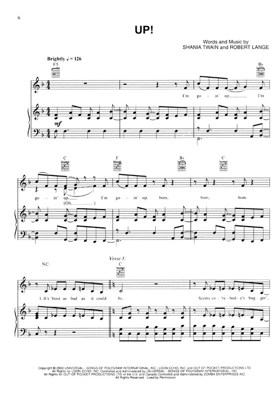 Shania Twain Up! Piano‧Vocal‧Guitar