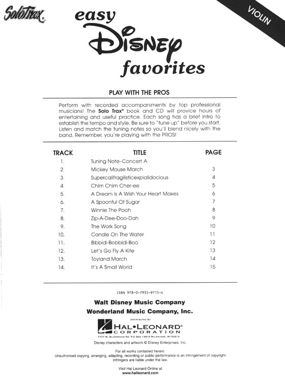Easy Disney Favorites【CD+樂譜】 for Violin