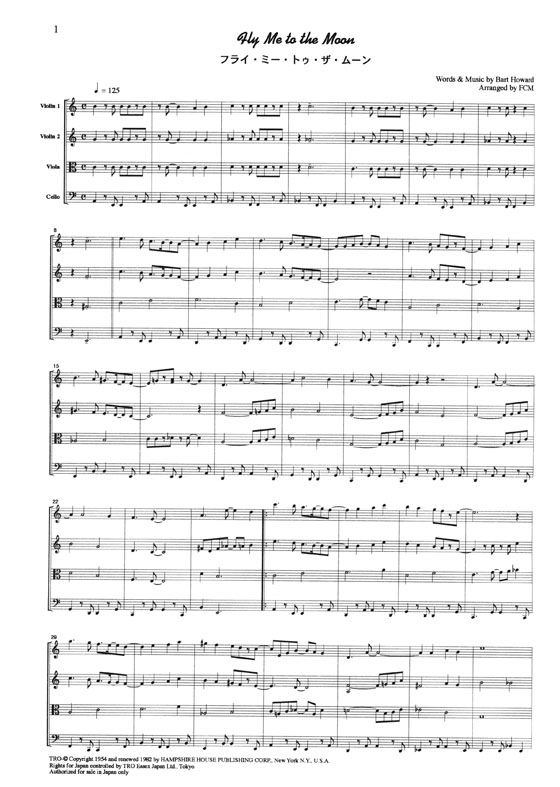 Bossa Nova フライ‧ミー‧トゥ‧ザ‧ムーン for String Quartet