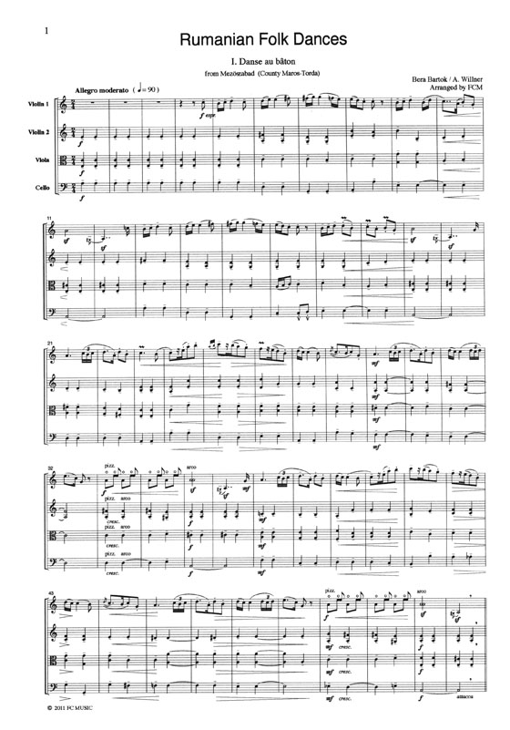 Bartok ルーマニア民族舞曲 for String Quartet