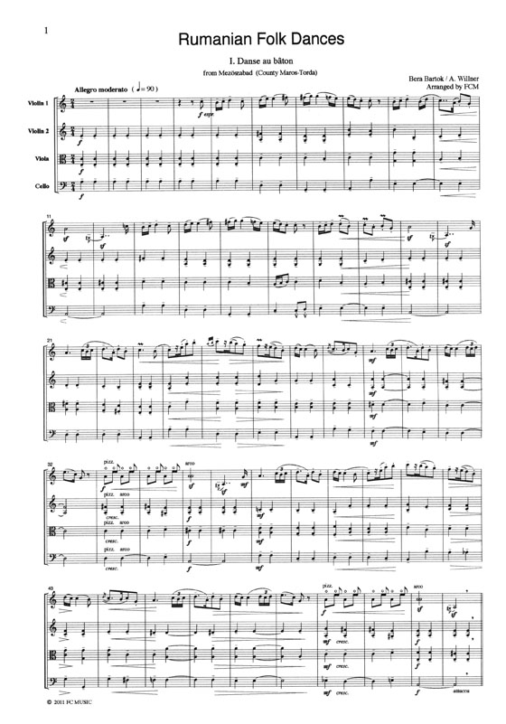 Bartok ルーマニア民族舞曲 for String Quartet Bartok ルーマニア民族舞曲 for String Quartet