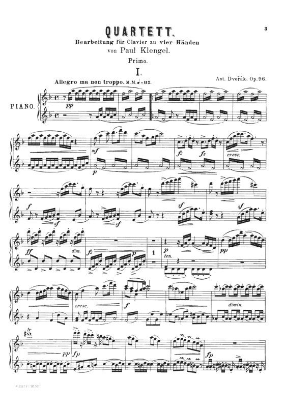 Dvořák 弦楽四重奏曲「アメリカ」 for Piano 4 Hands