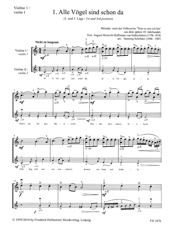 Hanning Schröder : Volkslied-Duette Vol. 1 für zwei Violinen