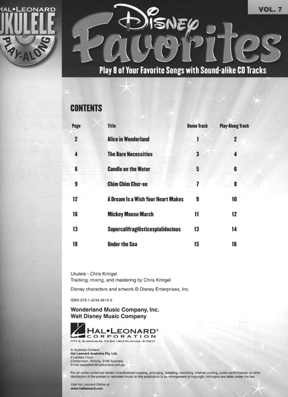 Disney Favorites , Hal Leonard Ukulele Play-Along Volume 7【CD+樂譜】