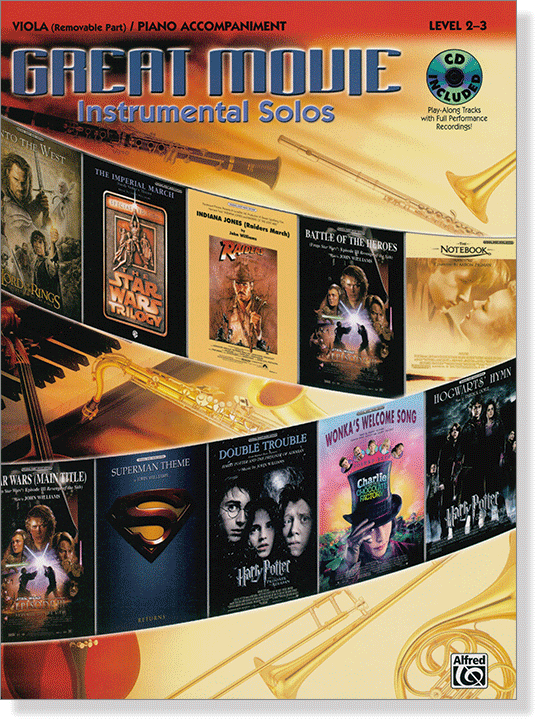 Great Movie Instrumental Solos【CD+樂譜】for Viola(Removable Part)／Piano Accompaniment , Level 2-3