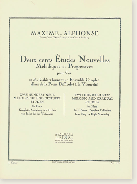 Maxime-Alphonse Deux cents Études Nouvelles Mélodiques et Progressives pour Cor (Vol. 4)