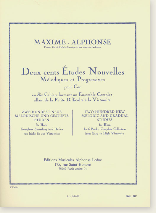 Maxime-Alphonse Deux cents Études Nouvelles Mélodiques et Progressives pour Cor (Vol. 5)