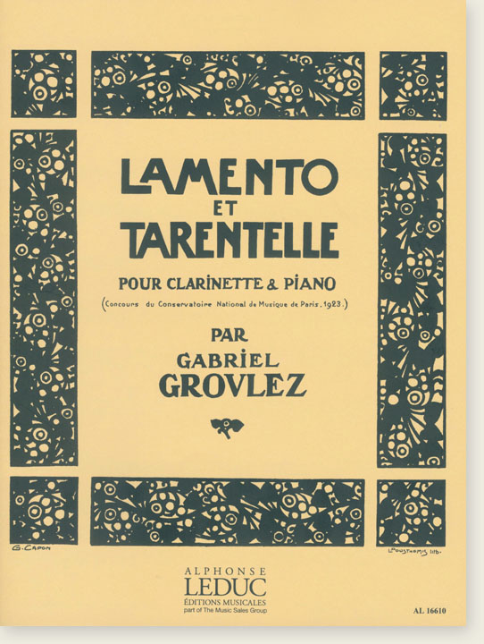 Gabriel Grovlez Lamento Et Tarentelle pour Clarinette & Piano