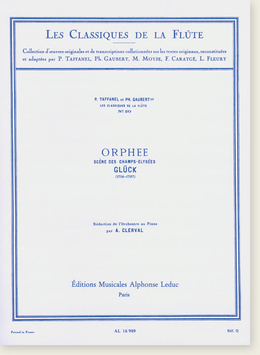 Glück: Orphee Scène Des Champs Elysées Les Classiques De La Flûte