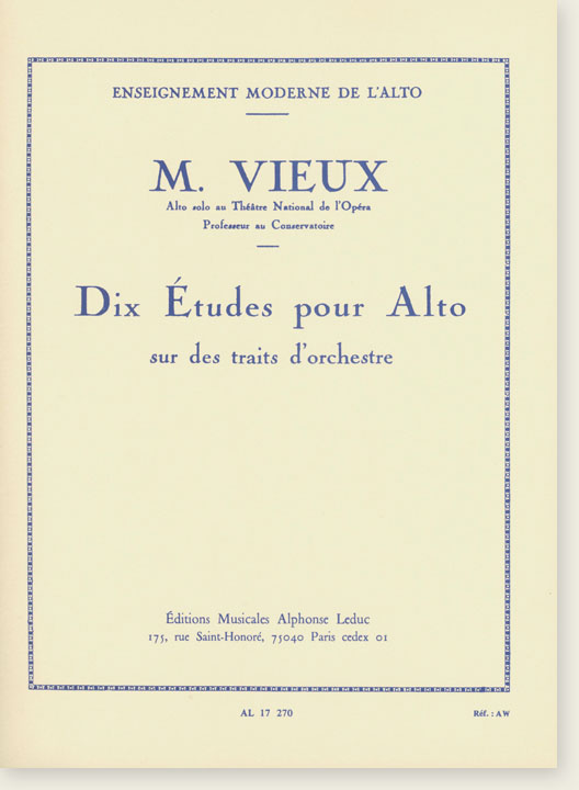 M. Vieux Dix Études Pour Alto Sur Des Traits D'Orchestre