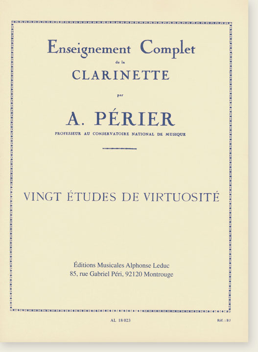 A. Périer Vingt Études De Virtuosité Enseignement Complet de la Clarinette