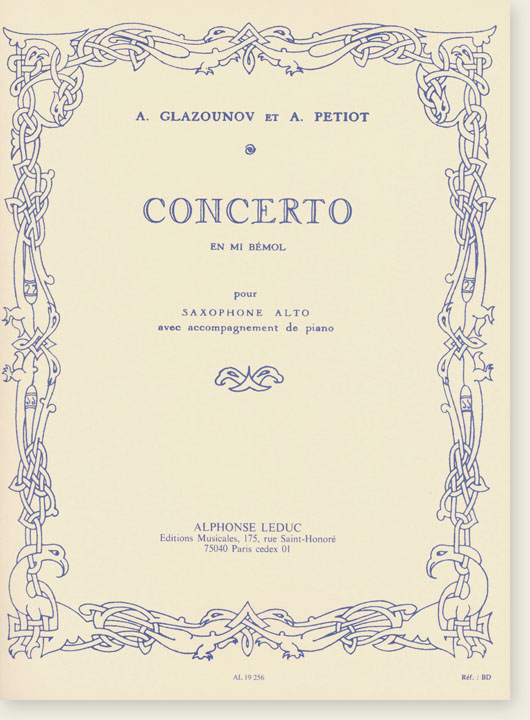 A. Glazunov et A Petiot Concerto en mi Bémol pour Saxophone Alto avec Accompagnement de Piano