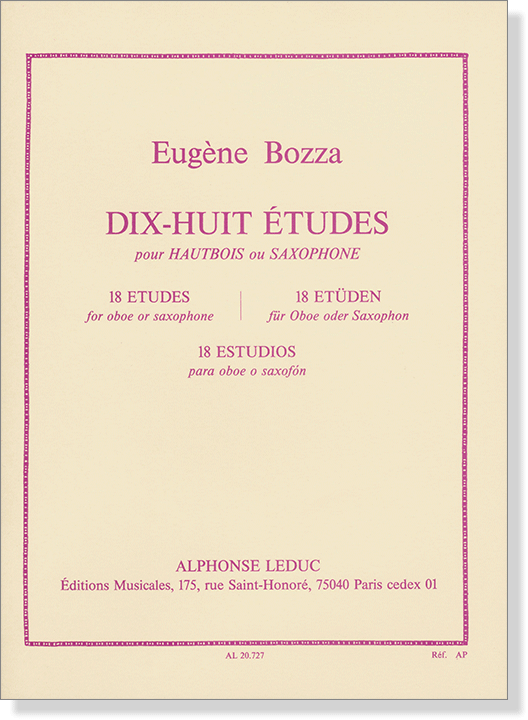 Eugène Bozza: Dix-huit Études pour Hautbois ou Saxophone (for Oboe or Saxophone)