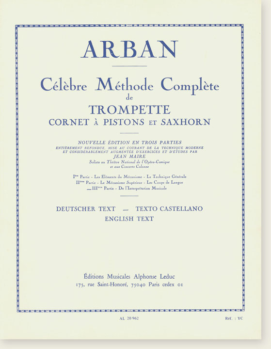 Arban Célèbre Méthode Complète de Trompette Cornet à Pistons et Saxhorn Ⅲ