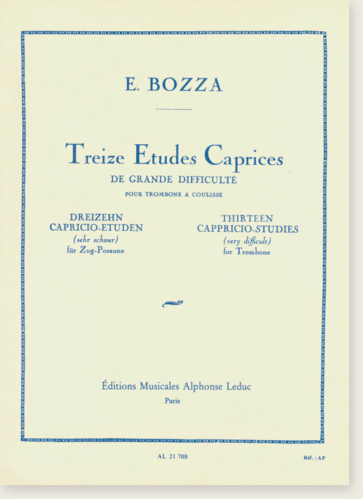 E.Bozza Treize Etudes Caprices Thirteen Cappricio-Studies (Very Difficult) for Trombone