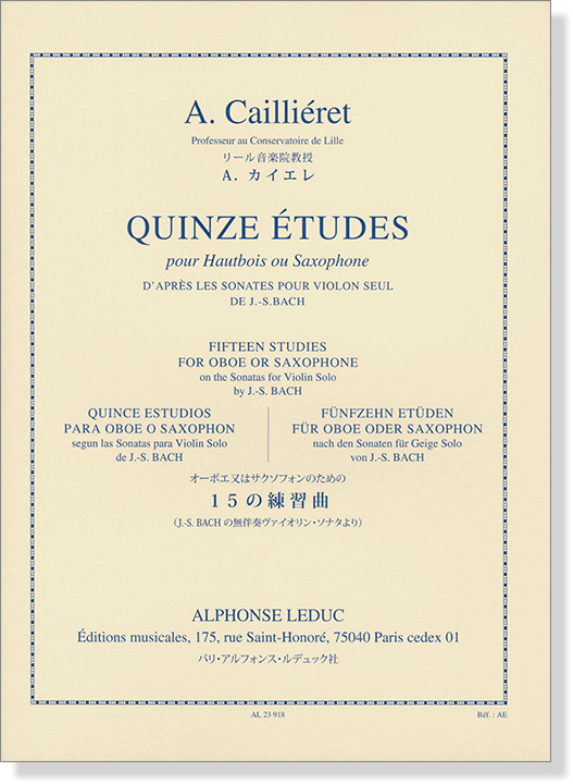 A. Cailliéret: Quinze Études pour Hautbois ou Saxophone (for Oboe or Saxophone)