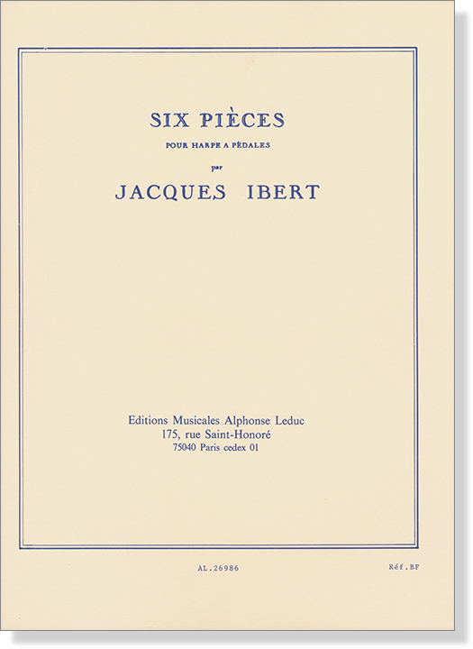 Jacques Ibert Six Pièces Pour Harpe À Pédales